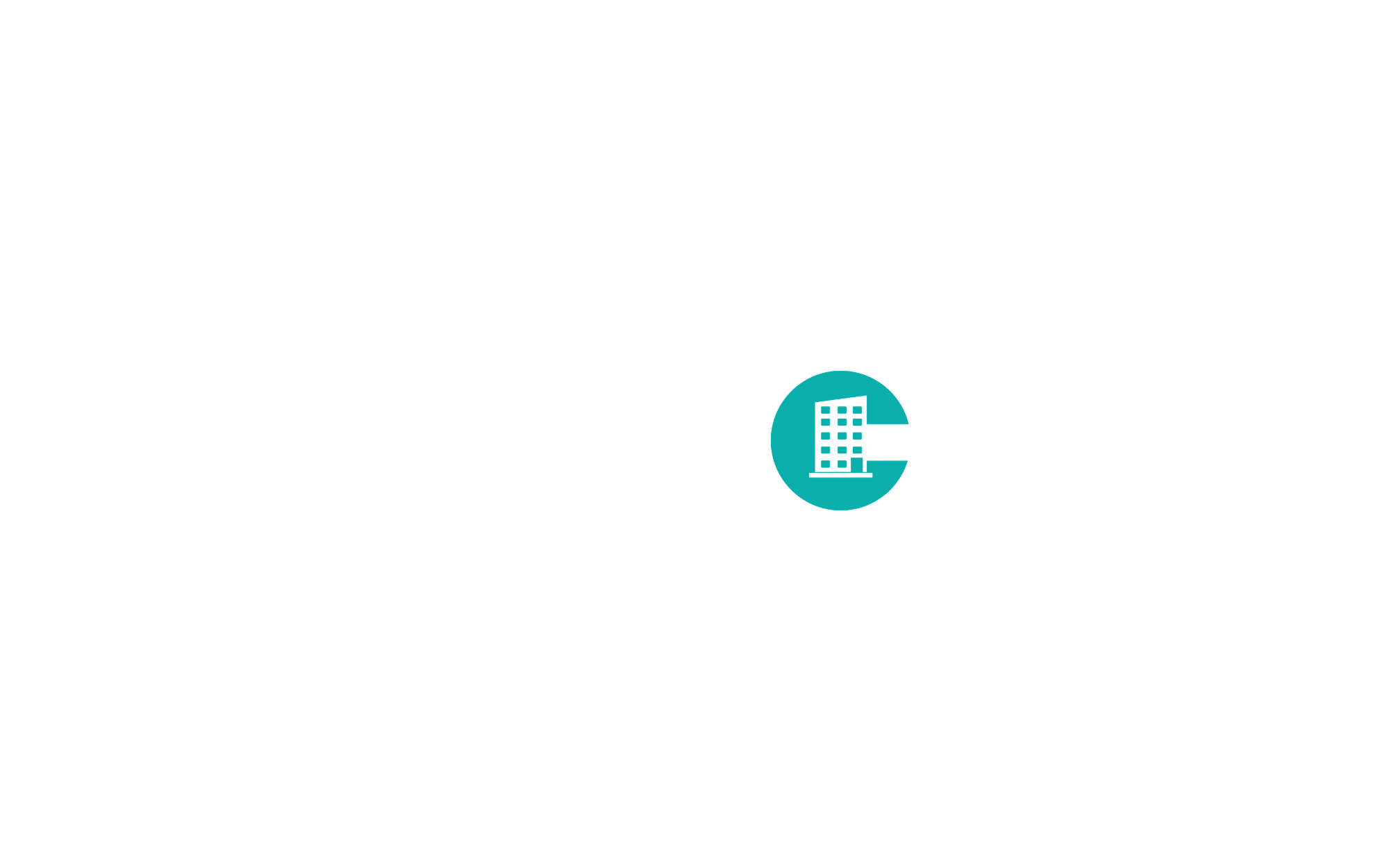Total Care Services logo in white text on a black background, featuring a teal circle with a building icon incorporated into the word “Care.”
